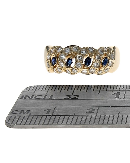 Marquise Cut Sapphire and Diamond S Motif Tapered Band